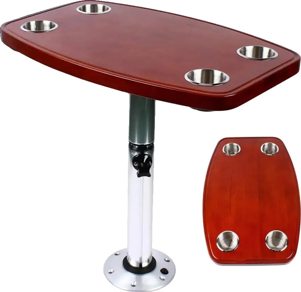 Table de camping-car en chêne laqué 600x380mm avec 4 porte-gobelets