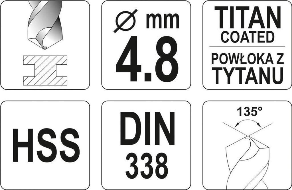 HSS-TiN METALLBOHRER BOHRER 4,8 MM YT-44645 YATO