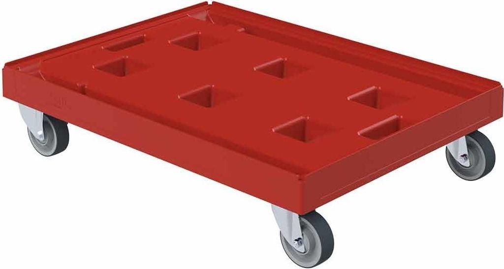 Transportroller XL Premium, HDPE Kunststoff, 612 x 814 x 195 mm, 300 kg, Feuerrot