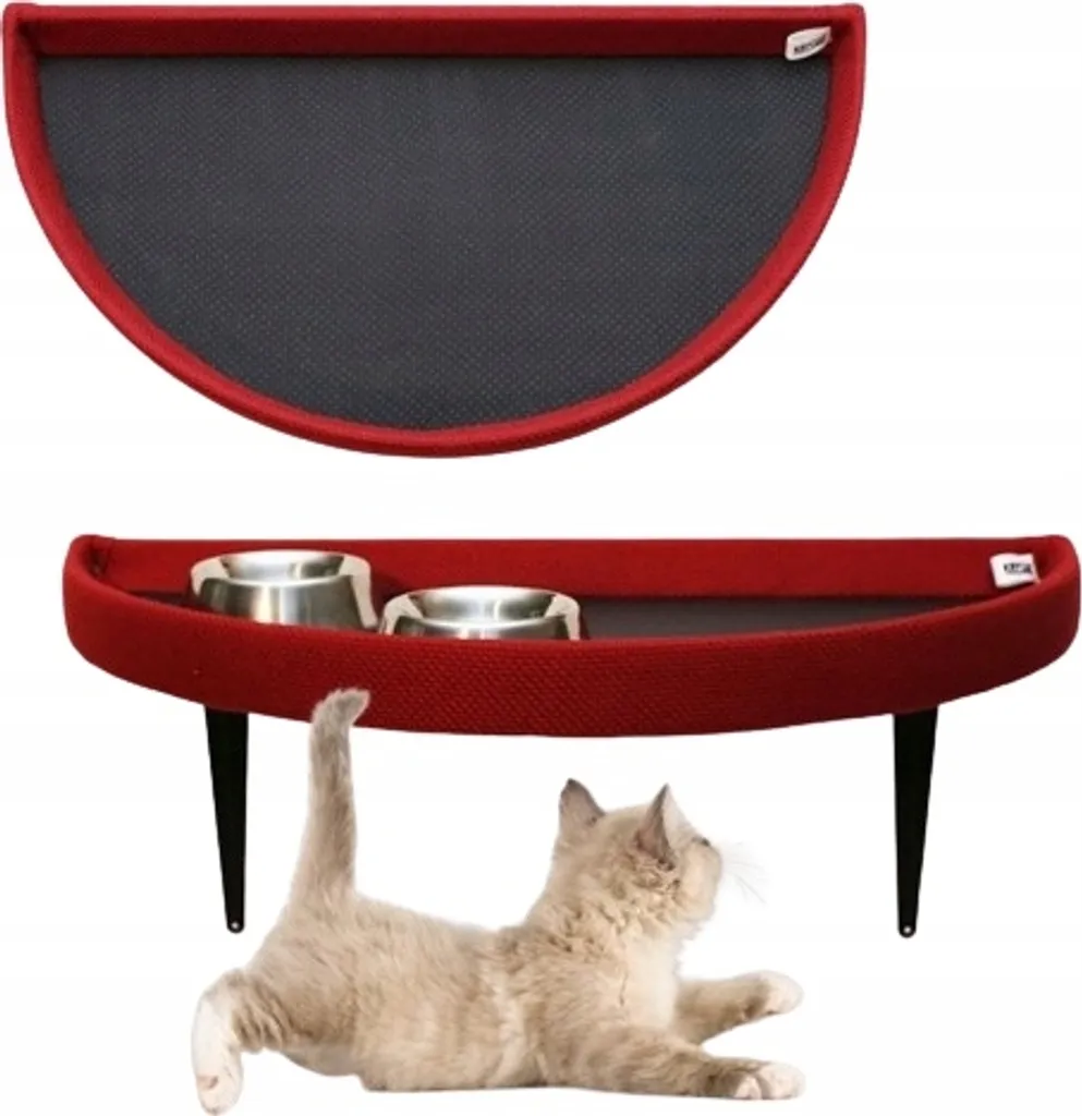 Mensola Pappa per Gatti 76x33 cm Rosso | Doppia Ciotola Ergonomica