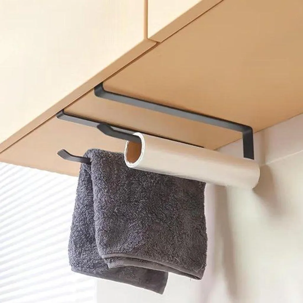 Duo de porte-rouleaux noirs pour gagner de la place en cuisine et bain