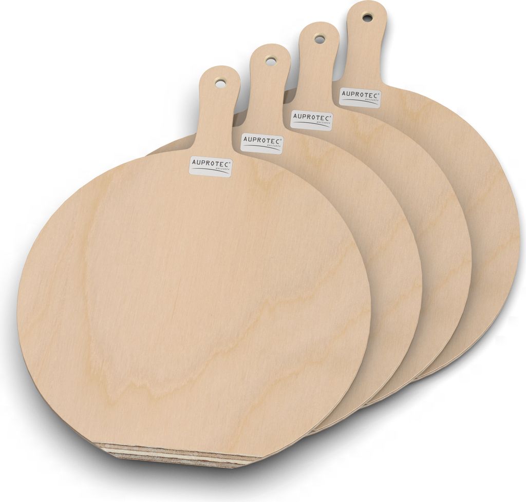 4er Set AUPROTEC Pizzaschaufel Modell Hendrik: Größe S Ø 26 cm Holz Pizzaschieber Pizzabrett
