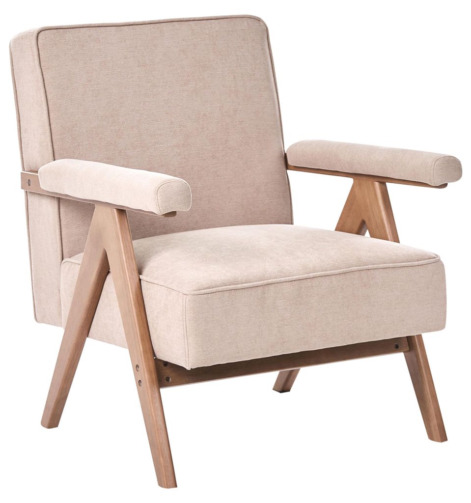 BELIANI Sessel Taupe Kunstleinen Stoff mit Holzfüßen Schmale Armlehnen Tiefe Sitzfläche Retro-Design Wohnzimmer Schlafzimmer Flur Sitzmöbel