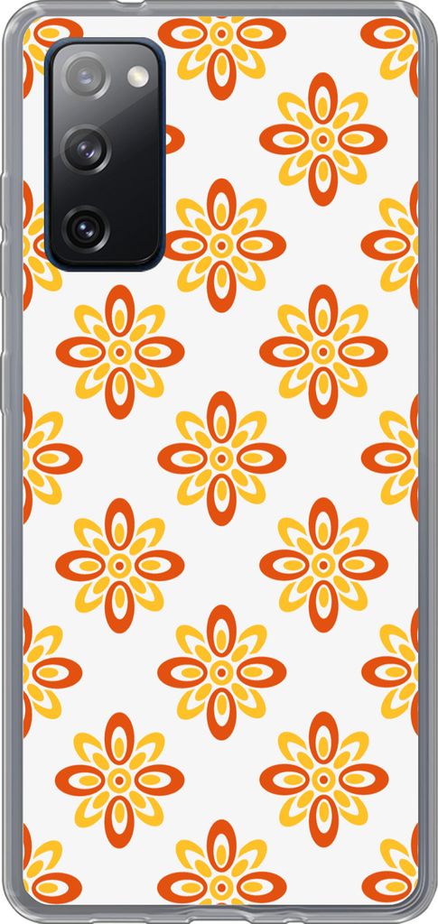 MuchoWow Handyhülle Schutzhülle Hülle für Telefoonhoesje Samsung Galaxy S20 FE Muster - 70er Jahre - Blumen - Orange Silikon Softcase Handy H...