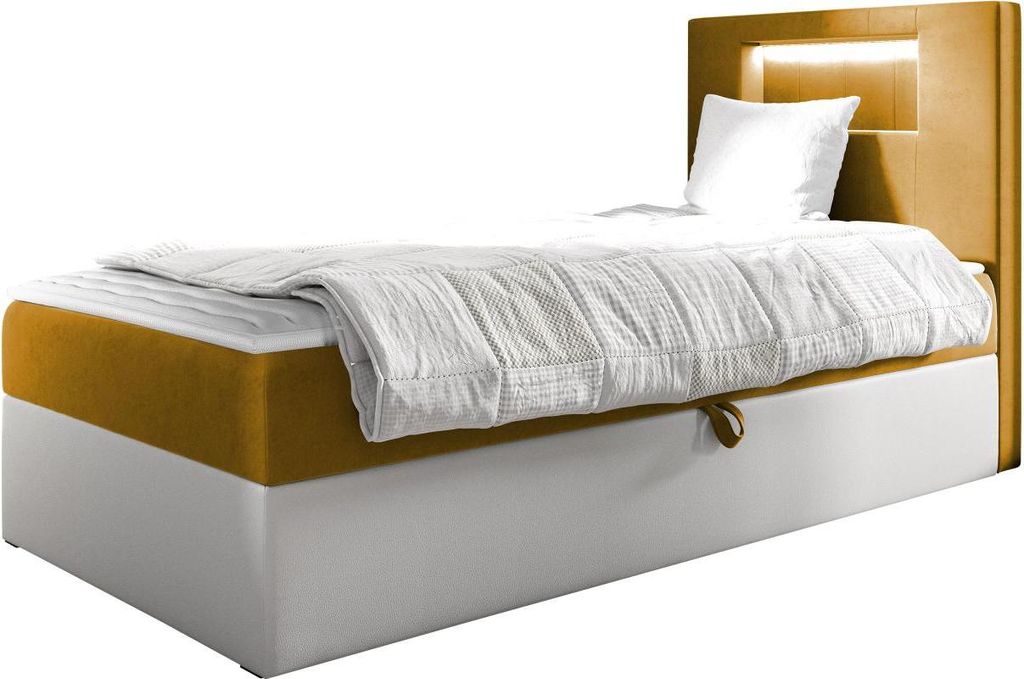 MIRJAN24 Boxspringbett Gold Junior 1 100x200, Einzelbett mit Bonellfederkern, Härtegrad - H3 (Farbe: Soft 017 + Fresh 37, Seite zum Öffnen des Be...