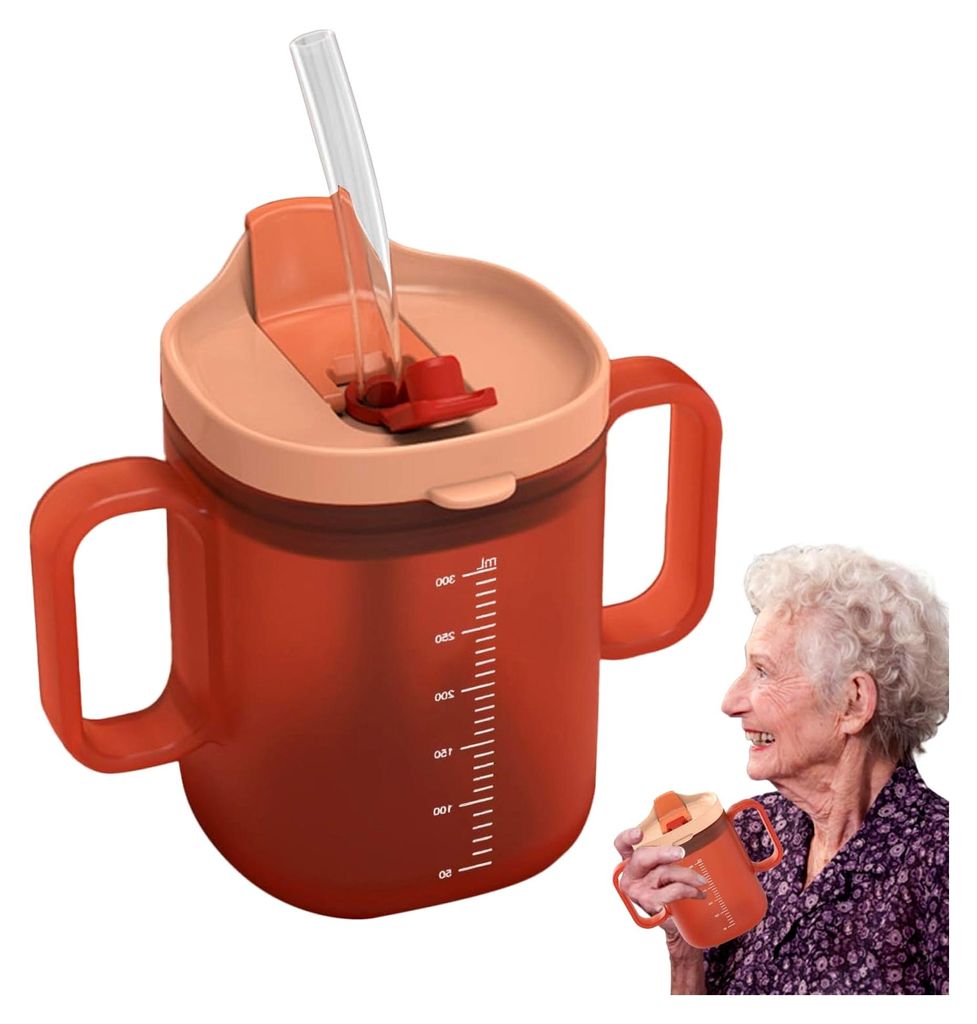 Auslaufsichere Becher für Erwachsene, 300 ml mit Griffen - Trinkbecher, Wasserflasche, Becher mit Deckel und Strohhalm