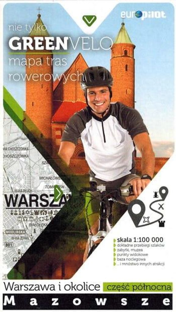 Warschau und Umgebung, nördlicher Teil. Masowien. Touristische Karte der Radwege. Nicht nur Green Velo. Euro Pilot.