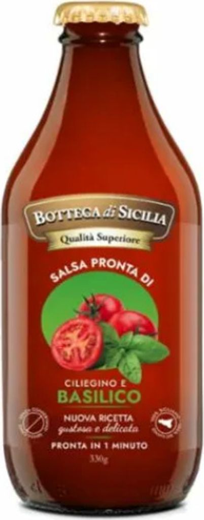 Salsa Pronta di Pomodorino Ciliegino e Basilico 330g - Bottega di Sicilia