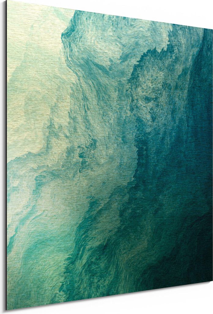 DEQORI Alu-Dibond Bild Gold 30x30 cm 'Aufgewühlte Wellen' Wandbild Metall dünn Design