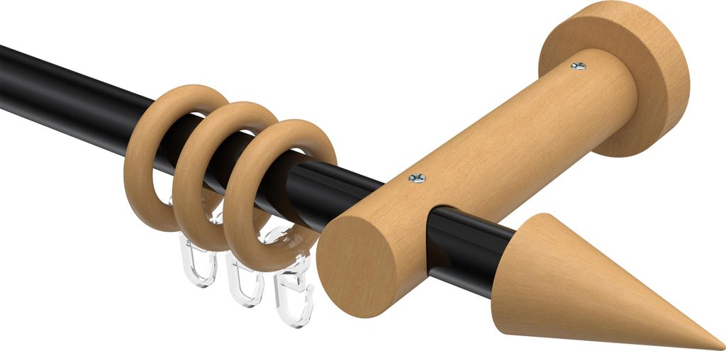Interdeco Gardinenstange / Vorhangstange Schwarz / Buche lackiert, Typ Talena Siveo (Kegel), 20 mm Ø 1-läufig, 100 cm