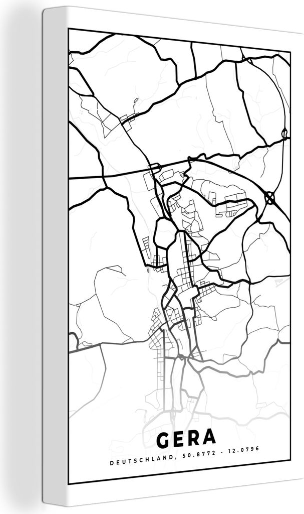 OneMillionCanvasses - Leinwandbilder - 90x140 cm, Karte - Gera - Stadtplan, Wandbilder Kunstdruck Wanddekoration - Foto auf Leinwand - Gemälde a...