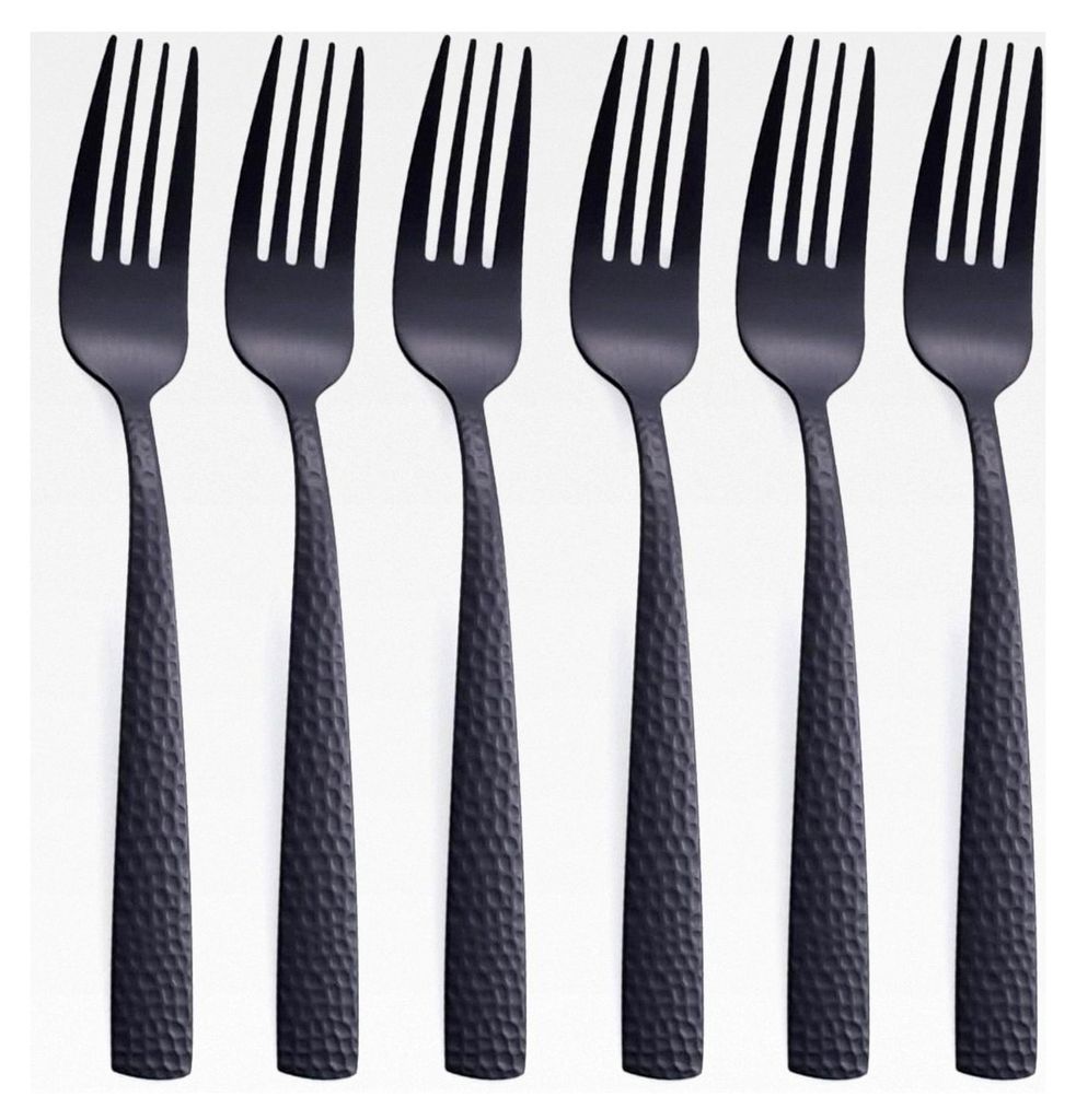 Schwarzes Abendessen-Gabelset aus Edelstahl, 6-teilig, 20,3 cm, gehämmerte Oberfläche