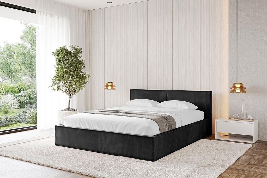 ALTDECOR Polsterbett mit Bettkasten - EMMI-v1 - 200x200 Schwarz Casablanca - Bett mit Kopfteil, Boxbett ohne Matratze, Doppelbett mit Stauraum