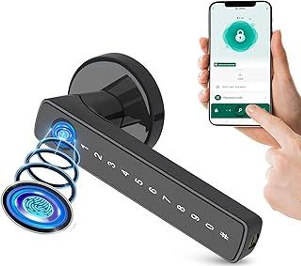 Türschloss Fingerabdruck, Smart Lock, Elektronisches Türschloss - Für Innentüren mit einer Stärke von 35-55 mm – smartes Türschloss – Per...