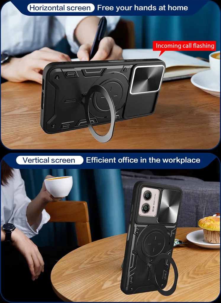 Custodia per Motorola Moto G53 Custodia resistente a doppio strato con copertura della fotocamera e supporto ad anello Viola - 5