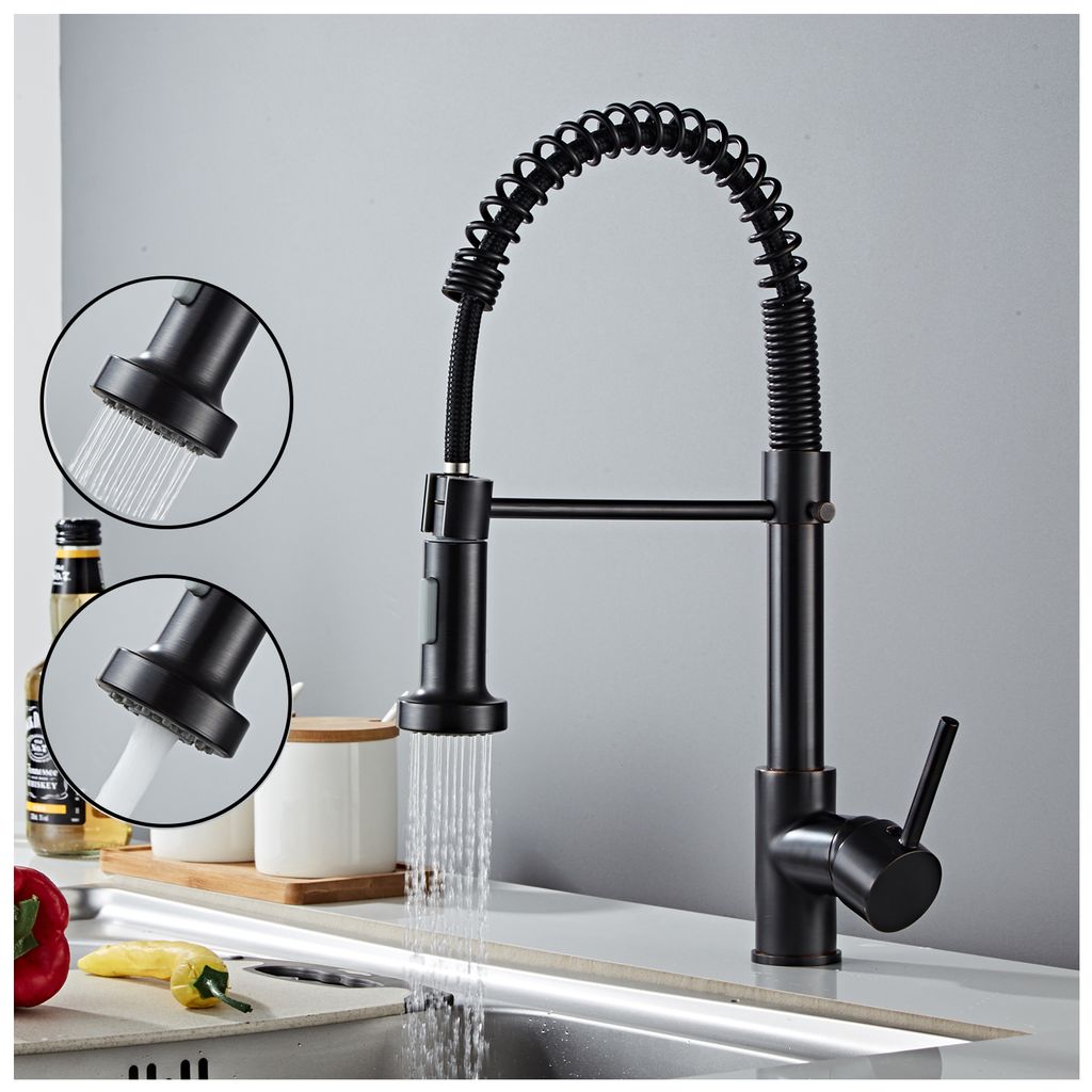 Schwarz Ausziehbar Küchenarmatur Wasserhahn Küche Spültischarmatur mit Brause 