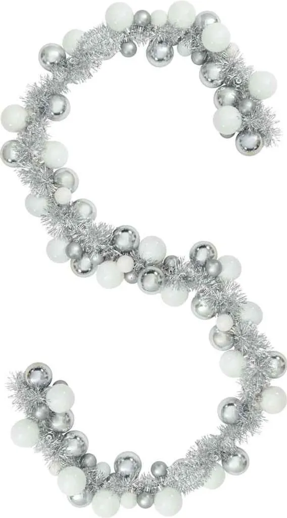 vidaXL Guirlande de boules de Noël blanche et argentée 186 cm en polystyrène