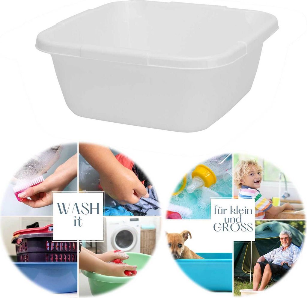 LS-LebenStil Kunststoff Waschschüssel 9L Weiß 33cm Viereckschüssel Fußwanne Spülschüssel Wäschekorb Putzschüssel Wanne Waschwanne Abwaschsc...