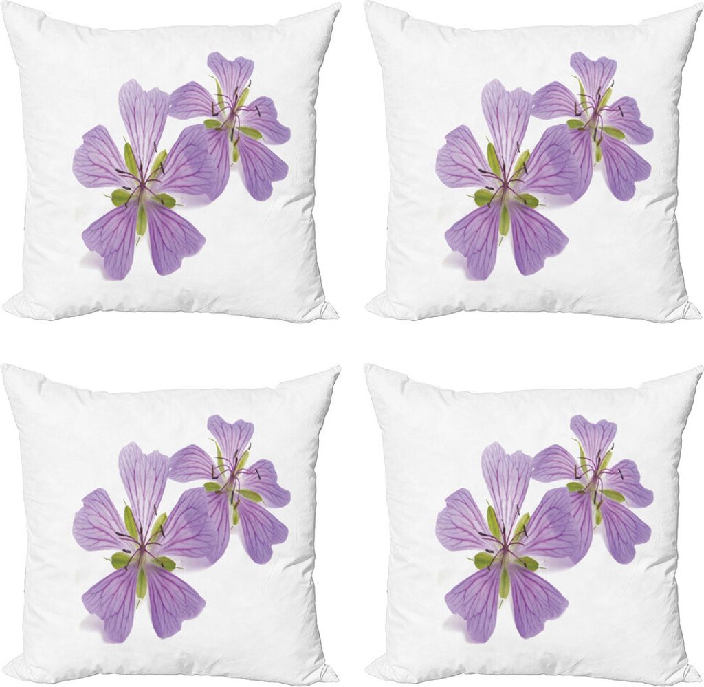 ABAKUHAUS Pelargonien Kissenbezug Set (4 Stück), Foto von Blumen und Knospen, Moderner Doppelseitiger Digitaldruck, 50 cm x 50 cm, weiß Lavendel
