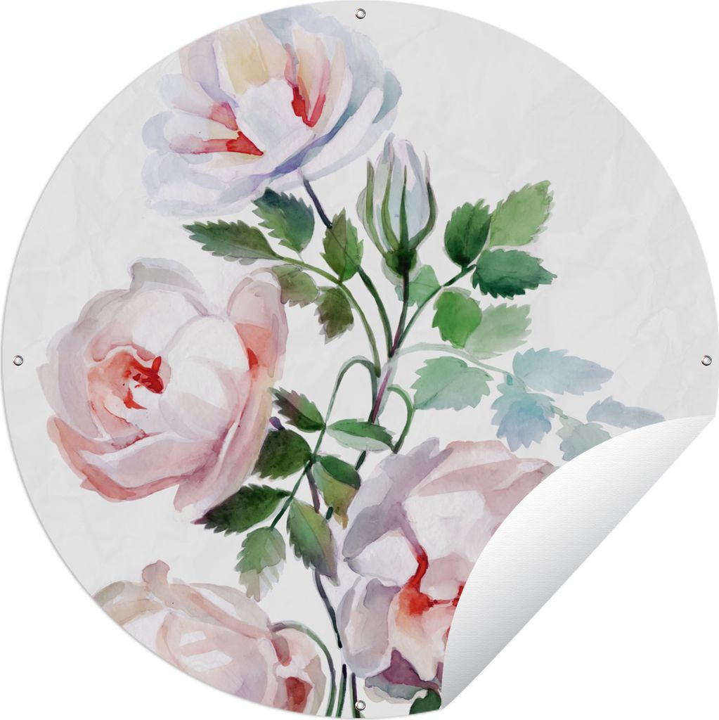 MuchoWow Gartenposter Outdoor-Poster Rund Aquarell - Rosen - Blumen Ø 150 cm Gartendeko Rundes Poster draußen