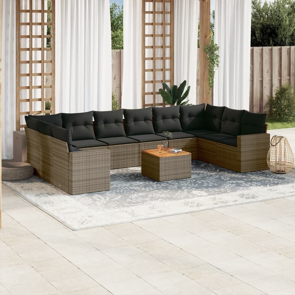Maison Exclusive - 11-tlg. Garten-Sofagarnitur mit Kissen Grau Poly Rattan
