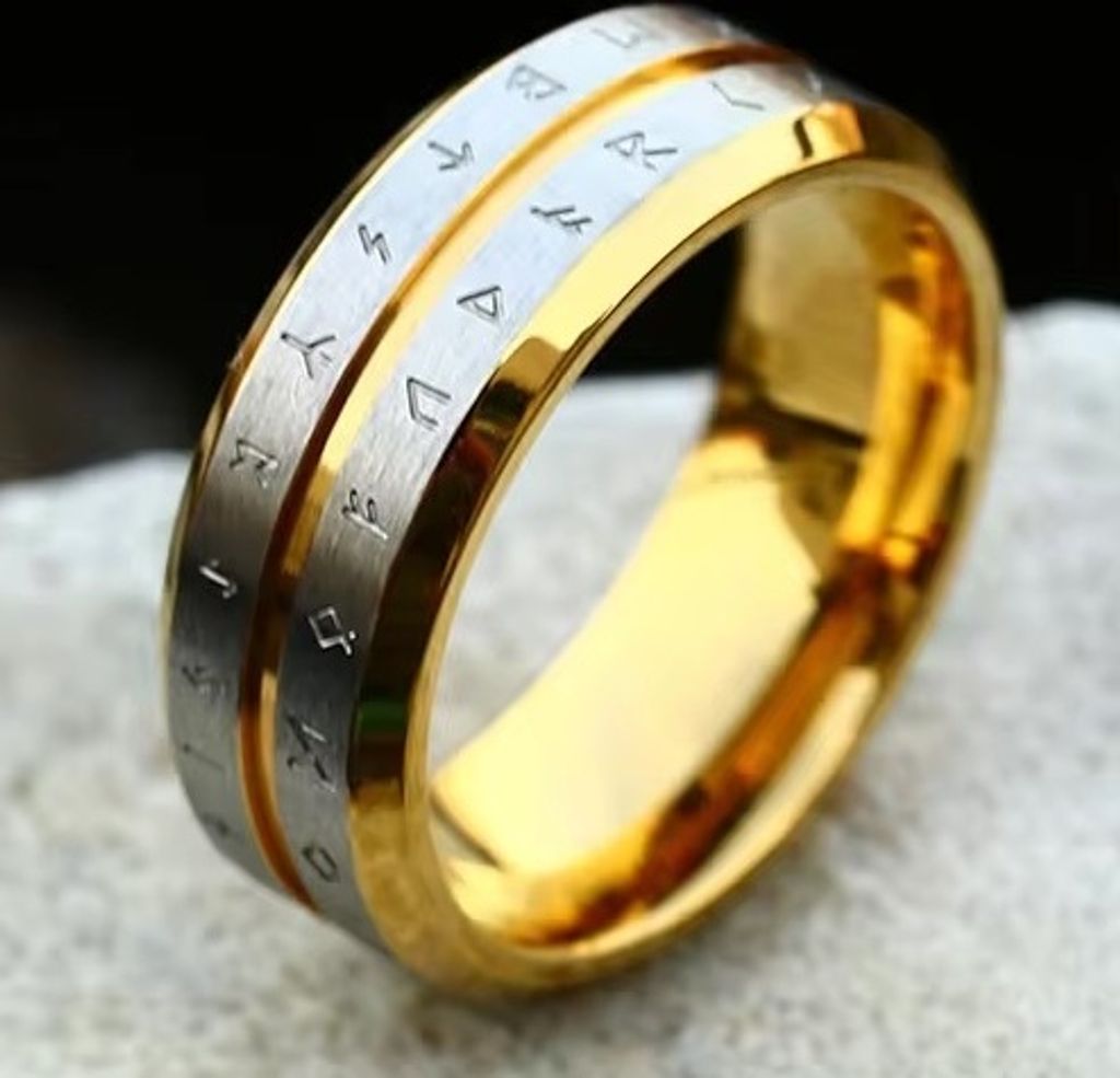 Ruben Ring - Moderner Herrenring mit Runensymbolen in Gold KP32143