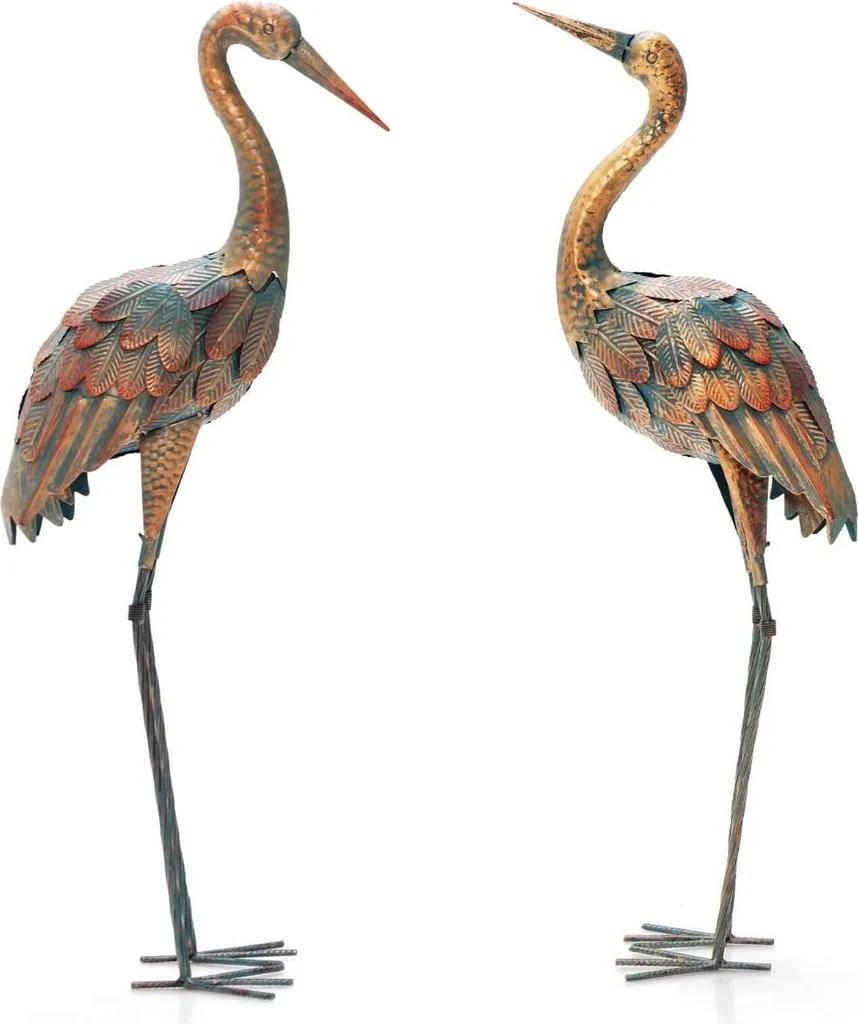 Statue de Jardin Grue en Métal - Set de 2 Sculptures Oiseaux Décoratives - 2