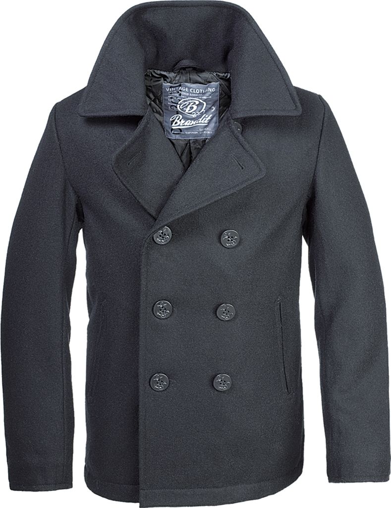 Brandit Uniformjacke Herren Pea Coat schwarz Basics 50% Wolle, 50% Polyester XXL