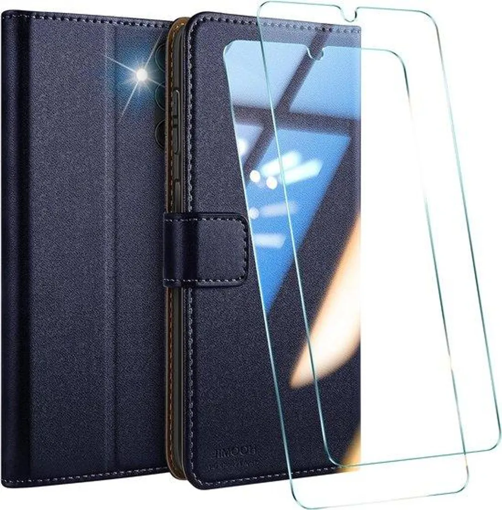 Anti-rayures : Étui Samsung A14 5G en cuir bleu - Protection écran totale