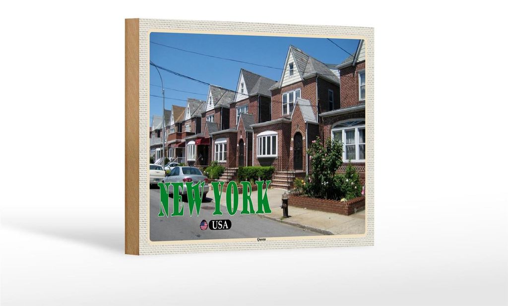 Holzschild Reise 18x12 cm New York USA Queens Stadtbezirk