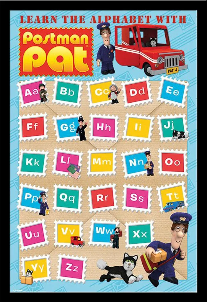 Poster Alphabet Pat le Postier Encadré Cadre Noir Incassable Shinsuke