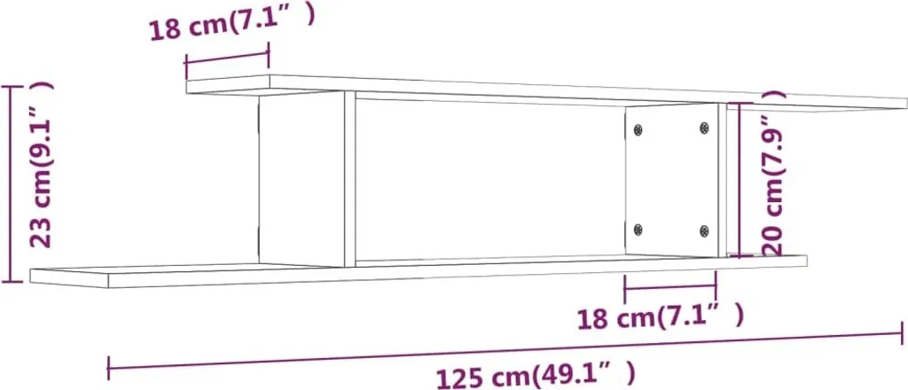 SYFAX Scaffale TV Parete Grigio Sonoma 125cm Legno Multistrato - 6