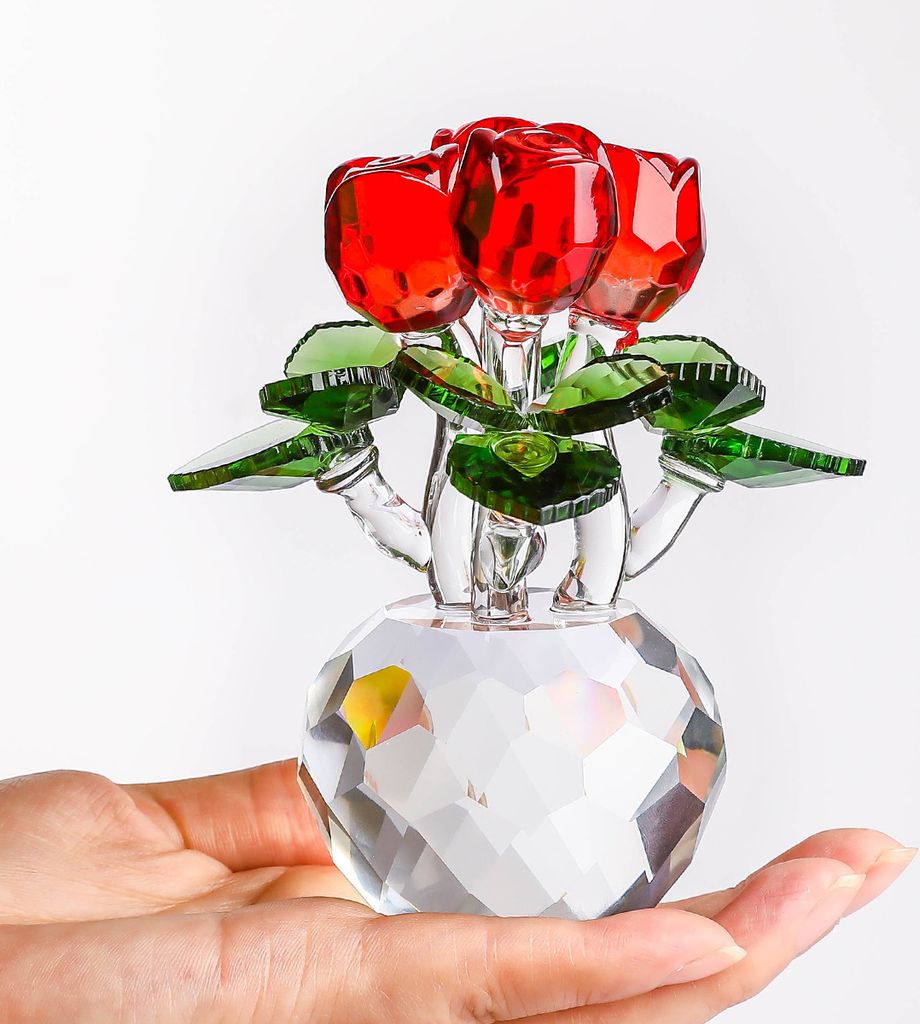 Deko-Blumenstrauß aus Kristallglas rote Rosen mit Geschenkbox