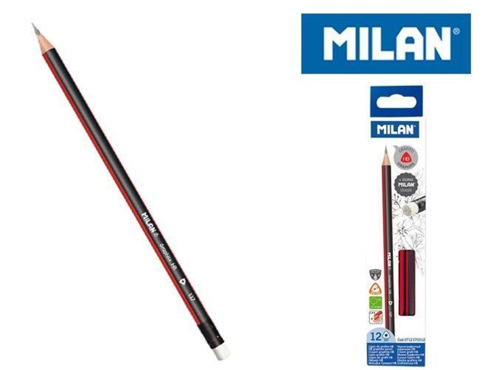 Dreikantige HB-Bleistifte mit Radiergummi Milan, 12 Stück