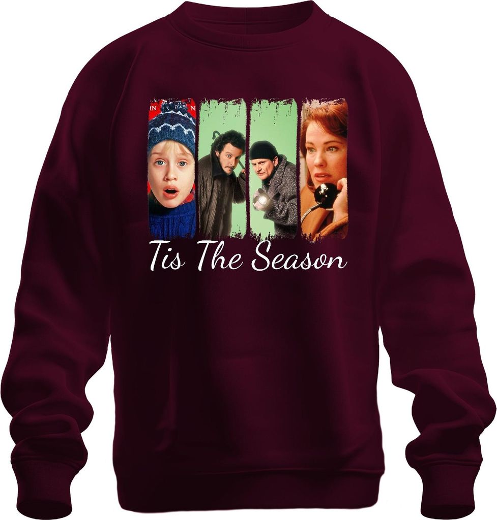 Tis The Season Home Alone Kevin Wet Bandits Weihnachten Geschenk Uni Sweatshirt Pullover, Burgundy, XL