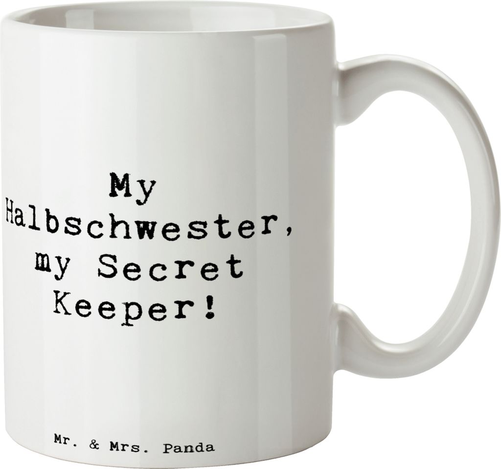 Mr. & Mrs. Panda Becher Spruch Halbschwester Geheimnishüter - Weiß - Geschenk, Henkelpott, schöne tasse, Geheimnisträgerin, Familie, Henkelbech...