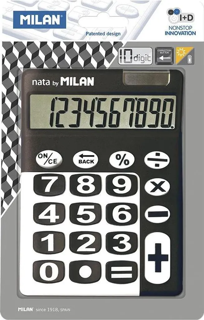 Calcolatrice tascabile a 10 cifre Milano in blister Tasti grandi Nero Argento Argento Taglia unica