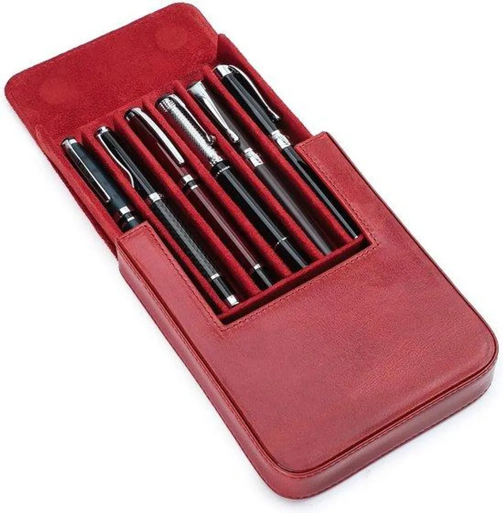 Étui à crayons rigide en cuir rouge avec fermeture magnétique pratique