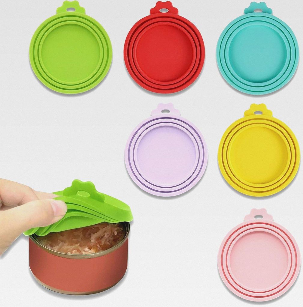 6 Stück Silikon Tierfutter-Dosendeckel, 3-in-1 Universell Passend (6,5cm/7,3cm/8,3cm), Wiederverwendbar, spülmaschinengeeignet, Für Standard Tie...