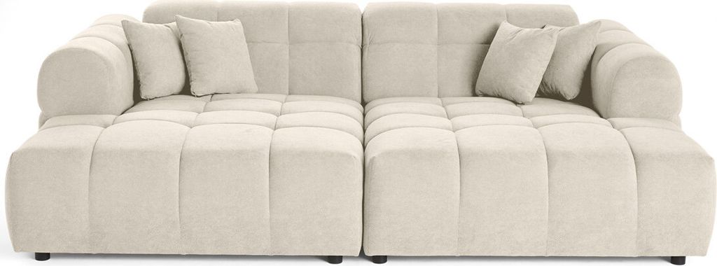 Lisa Design Ray - 3-sitzer einzelsofa mit doppelter Récamiere - tiefe Sitzfläche - aus strukturiertem Stoff , Beige