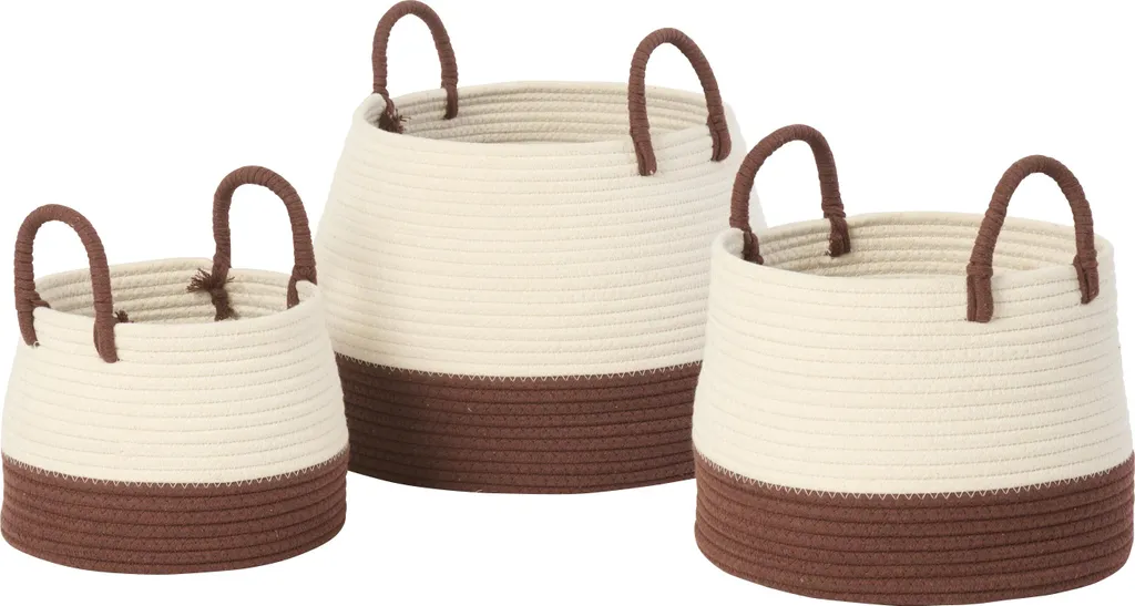 Paniers de rangement ronds bicolores en tissu lot de 3 pièces J-Line