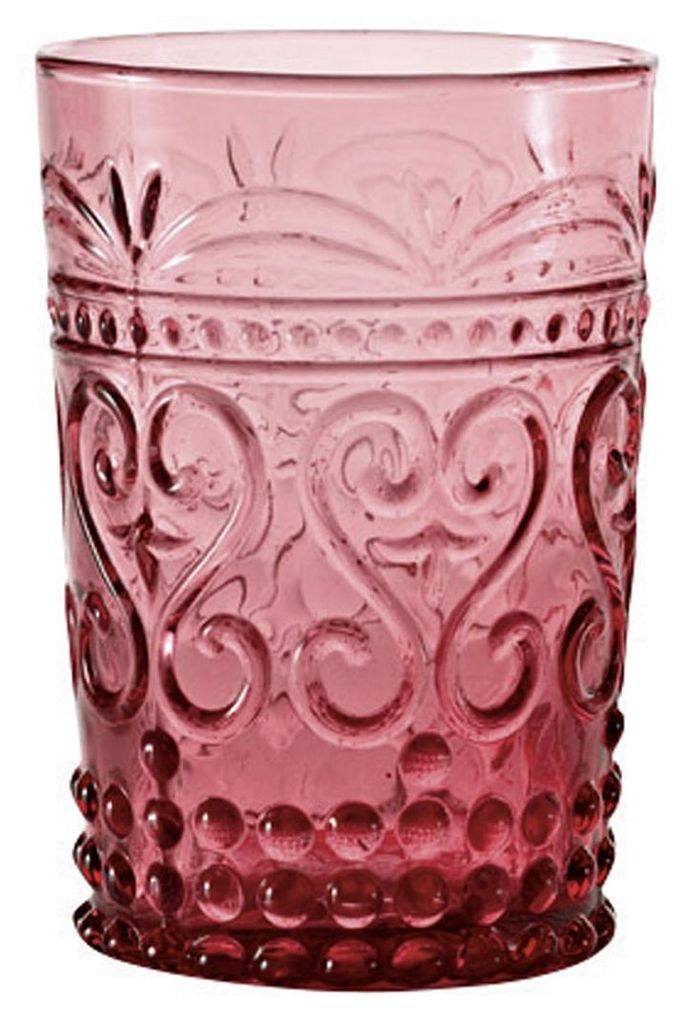 Zafferano 6er-Set provenzalische Trinkgläser aus violettem Glas, handgefertigt mit Reliefdekor für einen eleganten und rustikalen Tisch