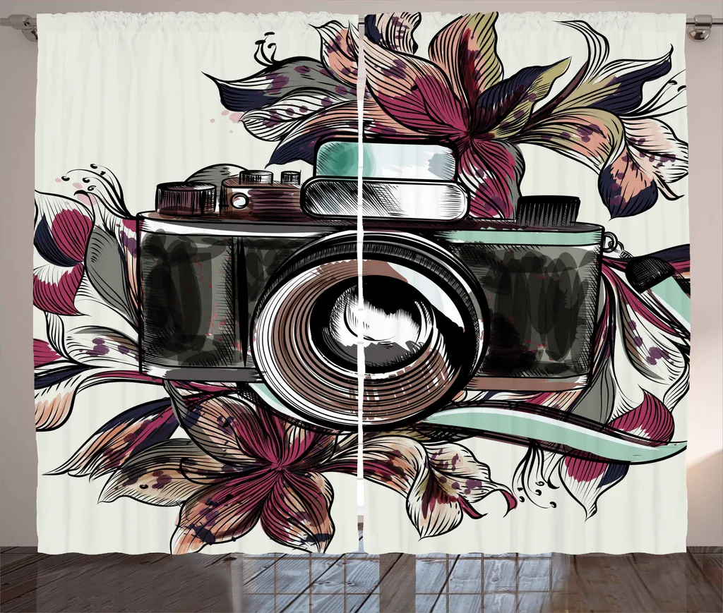 ABAKUHAUS Tenda rustica, acquerello Fiori esotici, soggiorno Nastro universale Tende con passanti e ganci, 280 x 175 cm, multicolore