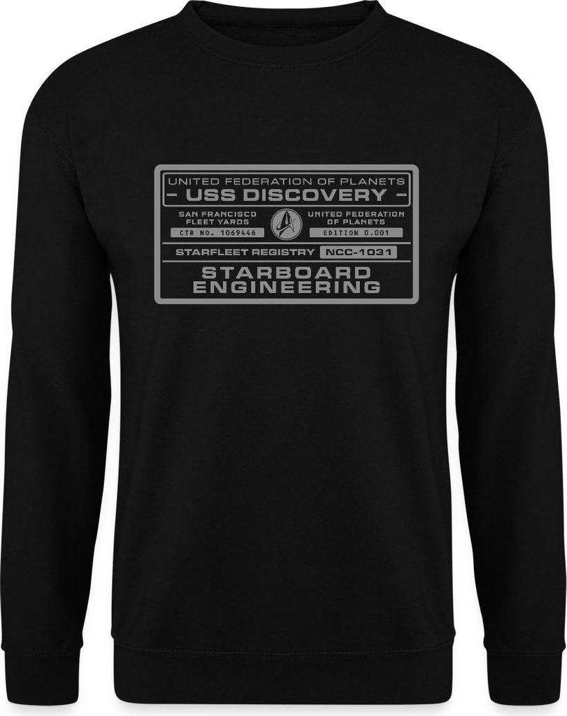 Spreadshirt Star Trek Discovery Raumschiff Plakette Uni Pullover, S, Schwarz