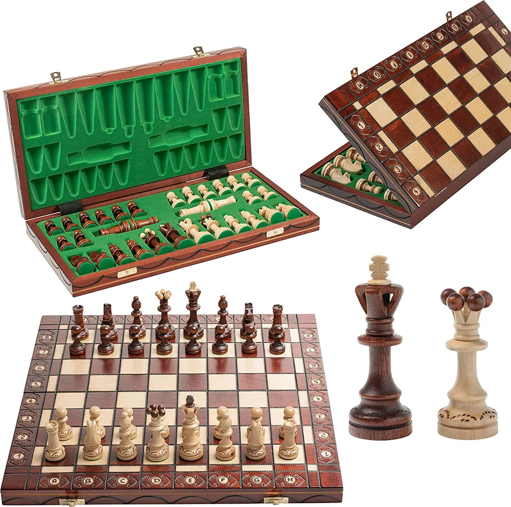 Jeu d'échecs bois SENATOR 41x41cm : pièces stables, gravures de qualité