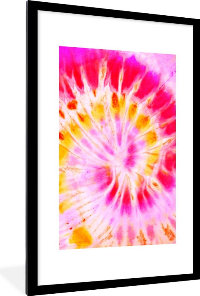MuchoWow Gerahmtes Poster Krawattenfärbung - Rosa - Gelb 60x90 cm - Poster mit Schwarzem Bilderrahmen Wandposter Rahmen Foto Bilder - Dekoration...