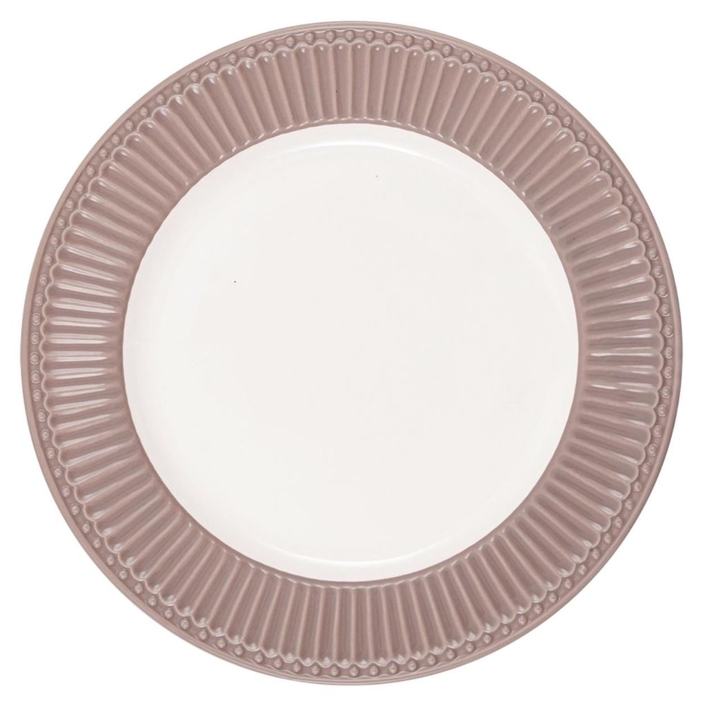 A top-down view of a single plate on a white background.