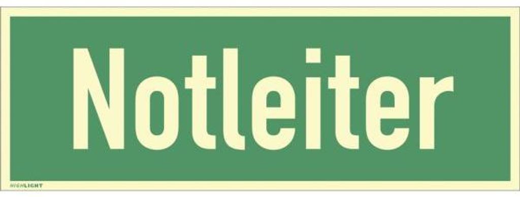 Dreifke Schild Notleiter, Kunststoff, langnachleuchtend, 160-mcd, 297x105 mm