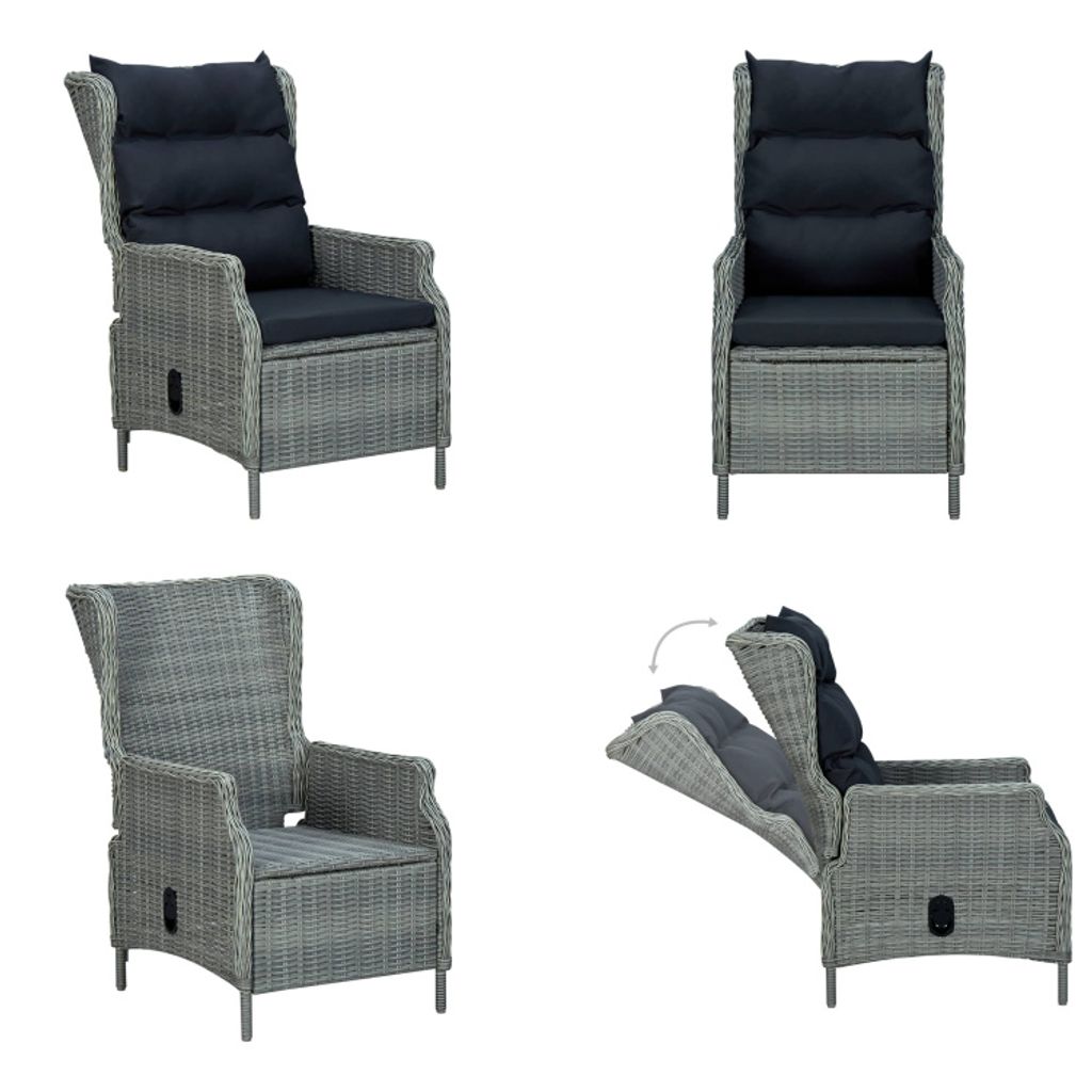 vidaXL Verstellbarer Gartensessel mit Auflagen Poly Rattan Hellgrau - Outdoor Stuhl - Outdoor Stühle - Gartenstuhl - Gartenstühle