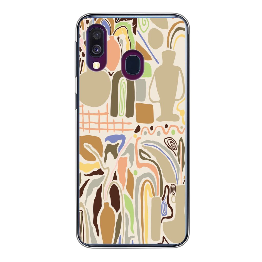 MuchoWow Handyhülle Schutzhülle Hülle für Samsung Galaxy A40 Blume - Abstrakt - Vase - Blumentopf Silikon Softcase Handy Hülle - Handy-Tasche